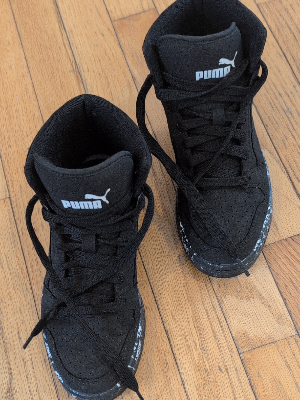 PUMA Youth Black High-Top Sneakers with White Logo